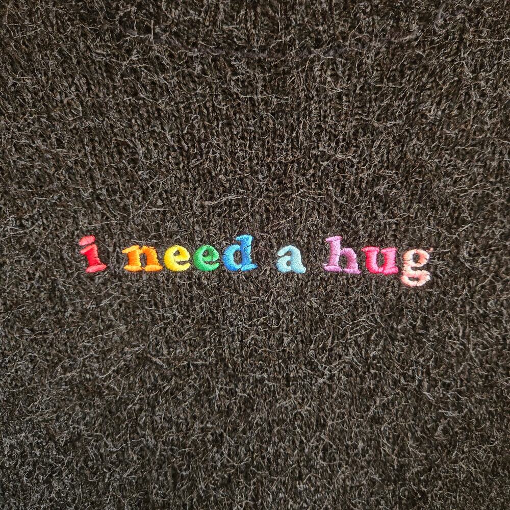Teddy Fresh I Need A Hug Eyelash Sweater Black Rainbow Turtleneck Pullover OS - Picture 4 of 7